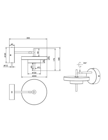 Aplique de pared KEATON LED orientable 10W 1200lm, 2300+3000+4000K Negro/dorado