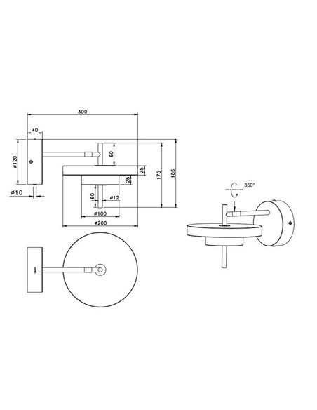 Aplique de pared KEATON LED orientável 10W 1200lm, 2300+3000+4000K Preto/dourado