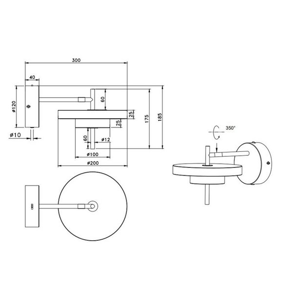 Aplique de pared KEATON LED orientable 10W 1200lm, 2300+3000+4000K Negro/dorado