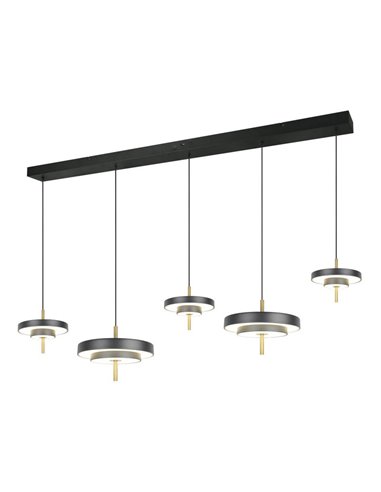 Lámpara de techo LED KEATON 5 luces 50W 5900Lm DIP SWITCH 2300+3000+4000K Negro/dorado