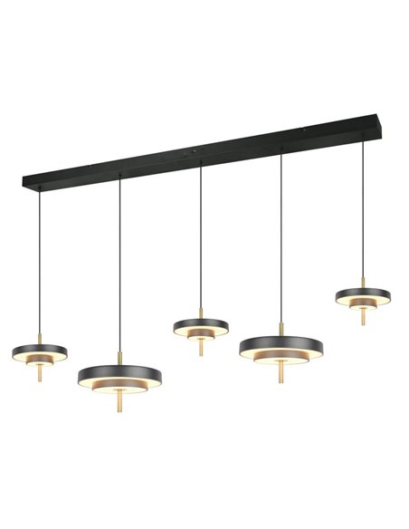 Lámpara de techo LED KEATON 5 luces 50W 5900Lm DIP SWITCH 2300+3000+4000K Negro/dorado
