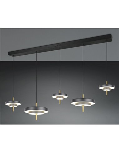 Luminária de teto LED KEATON com 5 lâmpadas, 50W, 5900 lúmens, chave DIP, 2300+3000+4000K, preta/dourada.