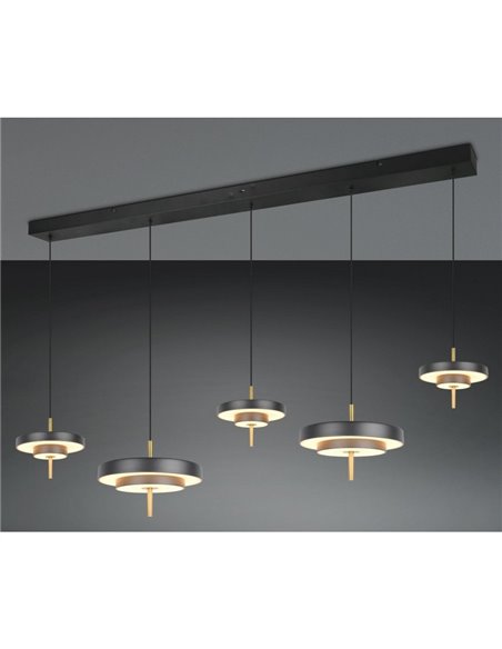 Lámpara de techo LED KEATON 5 luces 50W 5900Lm DIP SWITCH 2300+3000+4000K Negro/dorado