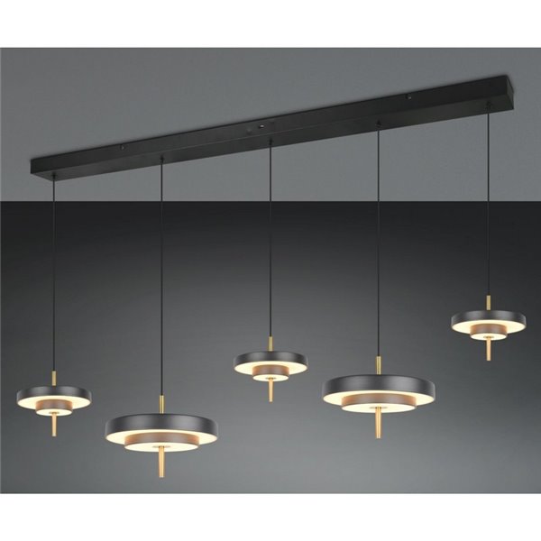 Luminária de teto LED KEATON com 5 lâmpadas, 50W, 5900 lúmens, chave DIP, 2300+3000+4000K, preta/dourada.