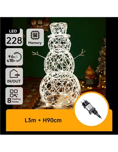 Muñeco de nieve acrílico LED de baja tensión 90cm, blanco cálido, interior y exterior IP44