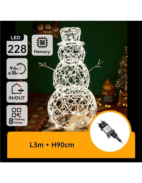 Bonhomme de neige en acrylique LED basse tension 90 cm, blanc chaud, intérieur et extérieur IP44