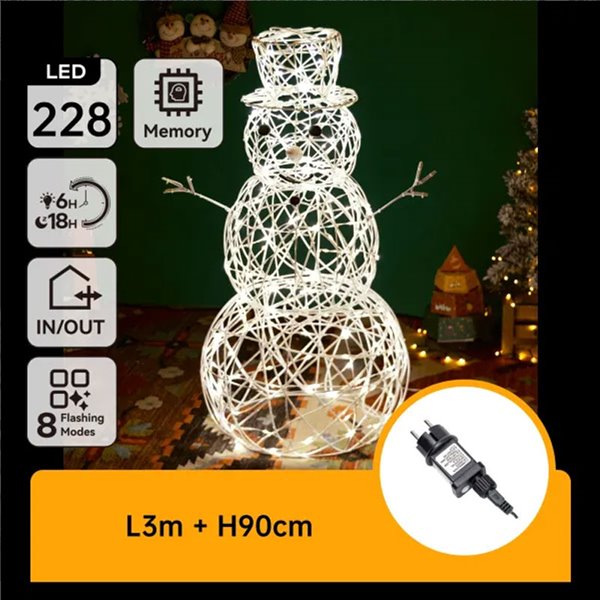 Muñeco de nieve acrílico LED de baja tensión 90cm, blanco cálido, interior y exterior IP44