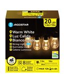 Guirnalda exterior 20 bombillas LED solar de filamento S con columna de burbújas, blanco cálido, 10m