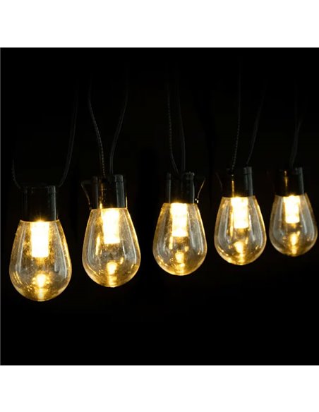Guirnalda exterior 20 bombillas LED solar de filamento S con columna de burbújas, blanco cálido, 10m