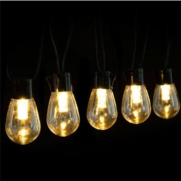 Guirnalda exterior 20 bombillas LED solar de filamento S con columna de burbújas, blanco cálido, 10m