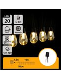 Guirnalda exterior 20 bombillas LED solar de filamento S con columna de burbújas, blanco cálido, 10m
