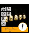 Guirlande lumineuse extérieure avec 20 ampoules LED solaires à filament en forme de S et colonne à bulles, blanc chaud, 10 m