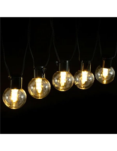 Conjunto de 20 luzes de LED G50 com filamento solar e coluna de bolhas, branco quente, 10m