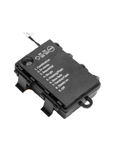 Guirnalda de luces LED tipo petardo 5 m, blanco cálido, 8 funciones, memoria y temporizador, pilas 3AA, IP44