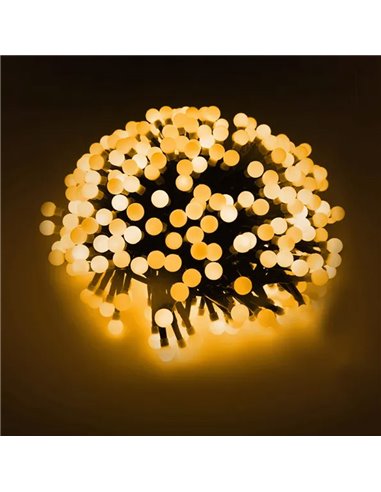 Guirnalda de luces LED tipo petardo 5 m, blanco cálido, 8 funciones, memoria y temporizador, pilas 3AA, IP44
