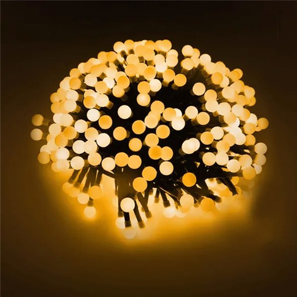 Guirnalda de luces LED tipo petardo 5 m, blanco cálido, 8 funciones, memoria y temporizador, pilas 3AA, IP44