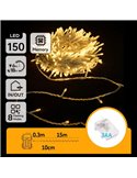 Guirnalda exterior de 150 luces LED planas 15m, blanco cálido, 8 funciones, memoria y temporizador, pilas 3AA, IP44