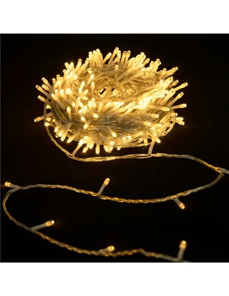 Cordão de luzes LED plano com 50 LEDs, 5m, branco quente, 8 funções, memória e temporizador, 3 pilhas AA, IP44