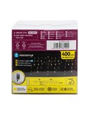 Cortina para exterior 400 LEDS carámbanos con 100 tiras, 20mx0,6m, blanco cálido, 8 funciones, memoria y temporizador, IP44