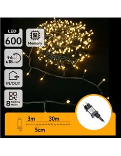 Guirlande lumineuse extérieure plate à 600 LED, 30 m, blanc chaud, 8 fonctions, mémoire et minuterie, basse tension, IP44