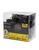 Guirnalda exterior 600 LEDS planos 30m, blanco cálido, 8 funciones, memoria y temporizador, baja tensión, IP44