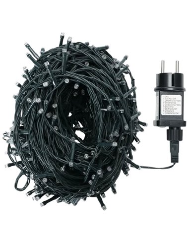 Guirnalda exterior 600 LEDS planos 30m, blanco cálido, 8 funciones, memoria y temporizador, baja tensión, IP44