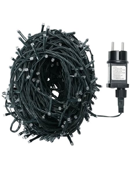 Guirnalda exterior 600 LEDS planos 30m, blanco cálido, 8 funciones, memoria y temporizador, baja tensión, IP44