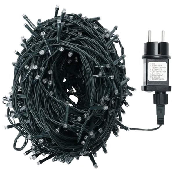 Guirnalda exterior 600 LEDS planos 30m, blanco cálido, 8 funciones, memoria y temporizador, baja tensión, IP44