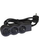 Base múltiple Legrand de 3 tomas 2P+T 16A 230V con cable 3 m y diseño plano acabado negro