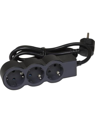 Base múltiple Legrand de 3 tomas 2P+T 16A 230V con cable 3 m y diseño plano acabado negro