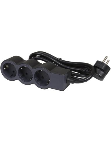 Base múltiple Legrand de 3 tomas 2P+T 16A 230V con cable 3 m y diseño plano acabado negro 694560 Legrand