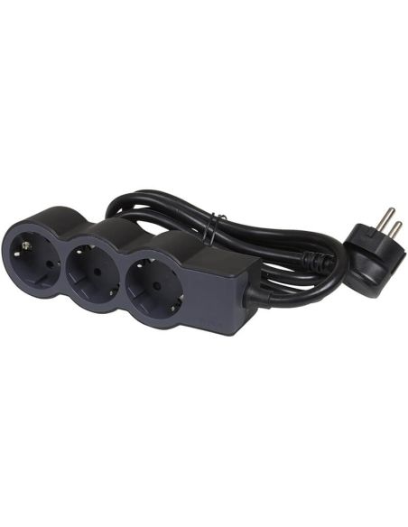 Base múltiple Legrand de 3 tomas 2P+T 16A 230V con cable 3 m y diseño plano acabado negro 694560 Legrand