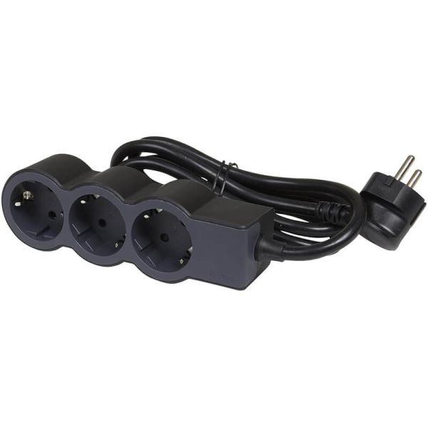 Base múltiple Legrand de 3 tomas 2P+T 16A 230V con cable 3 m y diseño plano acabado negro 694560 Legrand