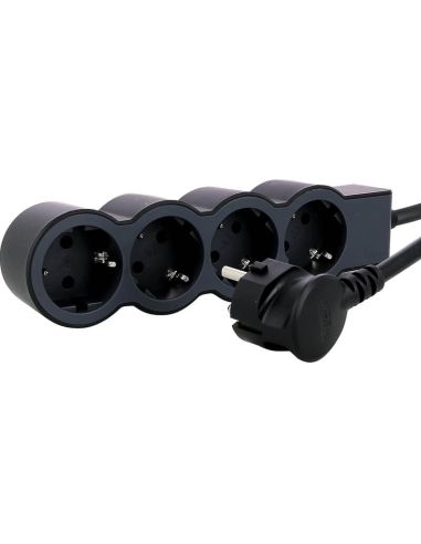 Base múltiple negra Legrand de 4 tomas 2P+T 16A 230V 3680W con cable 3 m y diseño plano