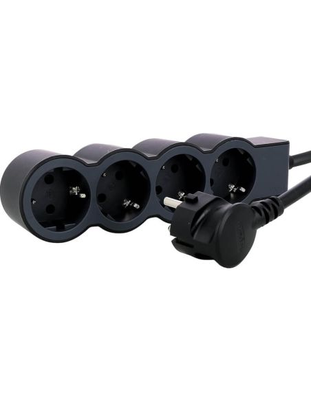 Base múltiple negra Legrand de 4 tomas 2P+T 16A 230V 3680W con cable 3 m y diseño plano