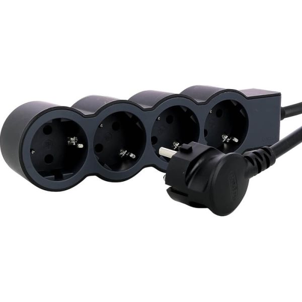 Base múltiple negra Legrand de 4 tomas 2P+T 16A 230V 3680W con cable 3 m y diseño plano