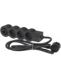 Base múltiple negra Legrand de 4 tomas 2P+T 16A 230V 3680W con cable 3 m y diseño plano