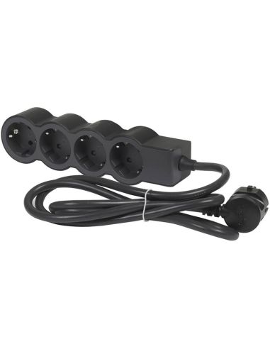 Base múltiple negra Legrand de 4 tomas 2P+T 16A 230V 3680W con cable 3 m y diseño plano