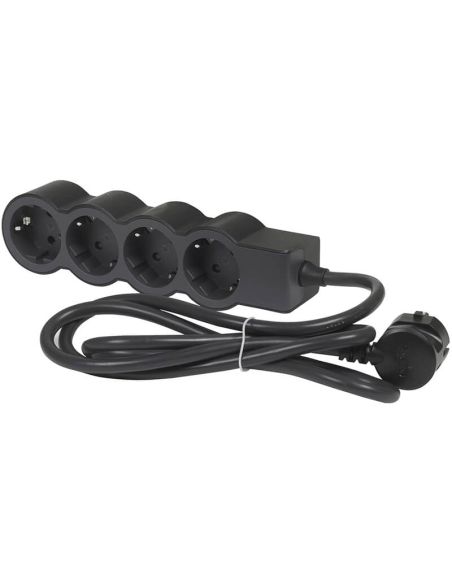 Base múltiple negra Legrand de 4 tomas 2P+T 16A 230V 3680W con cable 3 m y diseño plano