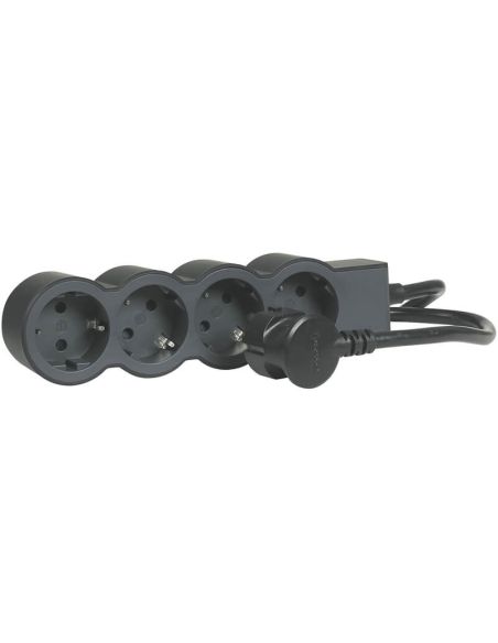 Base múltiple negra Legrand de 4 tomas 2P+T 16A 230V 3680W con cable 3 m y diseño plano