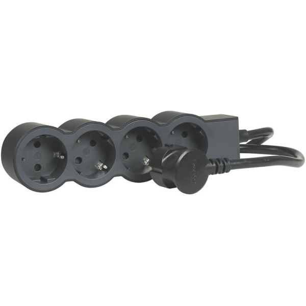 Base múltiple negra Legrand de 4 tomas 2P+T 16A 230V 3680W con cable 3 m y diseño plano