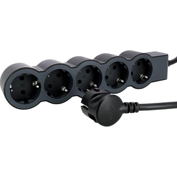 Base múltiple Legrand de 5 tomas 2P+T 16A 230V con cable 3 m y diseño plano