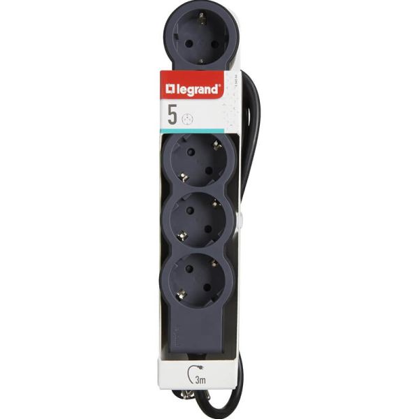 Base múltiple Legrand de 5 tomas 2P+T 16A 230V con cable 3 m y diseño plano Legrand