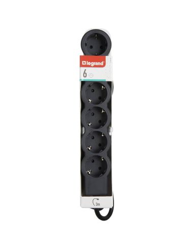 Base múltiple Legrand de 6 tomas 2P+T 16A 230V con cable 3 m y diseño plano