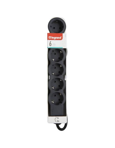 Base múltiple Legrand de 6 tomas 2P+T 16A 230V con cable 3 m y diseño plano