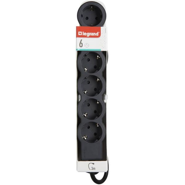 Base múltiple Legrand de 6 tomas 2P+T 16A 230V con cable 3 m y diseño plano
