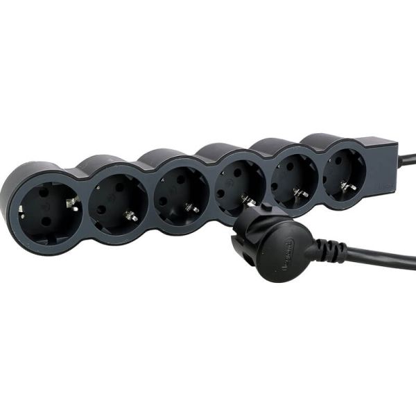 Base múltiple Legrand de 6 tomas 2P+T 16A 230V con cable 3 m y diseño plano