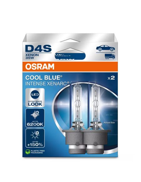 Bombillas D4S COOL BLUE INTENSE Next Generation, luz blanca aspecto LED 6.200K + de 150% mas de luz, embalaje dúo 2 Uds