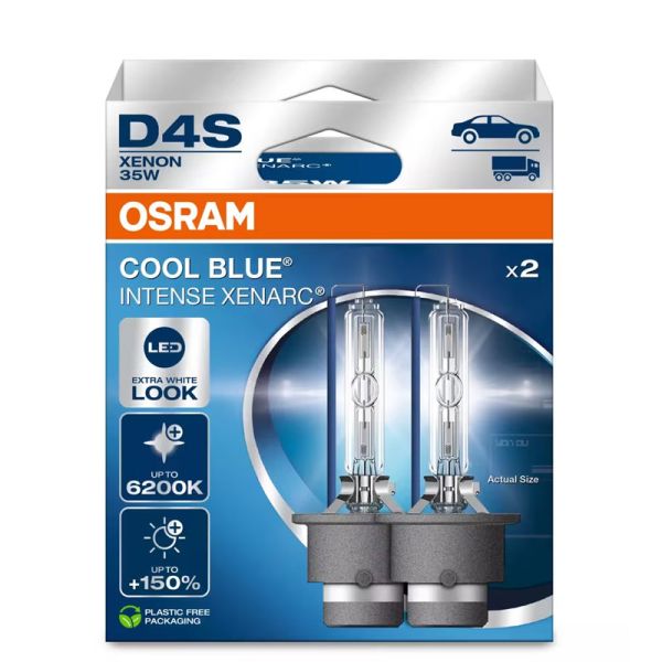 Bombillas D4S COOL BLUE INTENSE Next Generation, luz blanca aspecto LED 6.200K + de 150% mas de luz, embalaje dúo 2 Uds