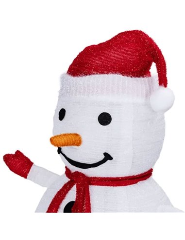 Muñeco de nieve LED plegable 0,7 m, blanco cálido 50 LED, pilas 3AA, con mando, interior/exterior IP44